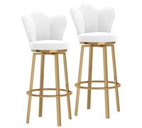 Modern 360° Swivel High Bar Stools, Velvet Upholstered Bar Chairs with Back and Metal Legs, for Kitchen Island, Pub & Dining Room(Gold-White,75cm/29.5in)