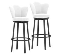 Modern 360° Swivel High Bar Stools, Velvet Upholstered Bar Chairs with Back and Metal Legs, for Kitchen Island, Pub & Dining Room(Black-White,65cm/25.6in)