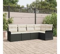 Modern 5-Piece Outdoor Garden Sofa Set with Cushions, Black Poly Rattan Furniture, Waterproof UV Resistant Patio Conversation Set with Adjustable Tempered Glass Coffee Table and Storage for Terrace