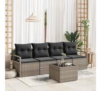 Modern 5-Piece Outdoor Patio Furniture Set with Cushions, Grey Wicker Rattan Sofa Sectional Set with Glass Coffee Table, Waterproof Storage, All-Weather Resistant for Garden, Balcony, Backyard
