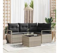 Modern 5-Piece Outdoor Patio Sofa Set with Cushions, Light Grey All-Weather Wicker Rattan Furniture for Garden, Terrace, Poolside Lounge and Relaxation, Modular Sectional Conversation Set with Table