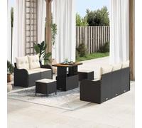Modern 8-Piece Outdoor Patio Sofa Set with Cushions, Modular Garden Furniture for Terrace Balcony, Black Cream Wicker Sectional with Storage Coffee Table, Water-Resistant Rattan Steel Acacia Wood