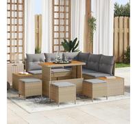 Modern 9-Piece Outdoor Patio Furniture Set, Beige All-Weather Wicker Sectional Sofa with Waterproof Cushions, Coffee Table and Storage Ottoman for Garden, Terrace, Backyard