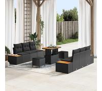 Modern 9-Piece Outdoor Patio Furniture Set with Cushions, Black Poly Rattan Sofa Sectional with Coffee Table and Ottomans for Garden, Terrace, Backyard, Durable Modular Conversation Set