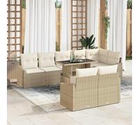 Modern 9-Piece Outdoor Patio Sofa Set with Cushions, Modular Garden Furniture Sectional in Beige Cream, Waterproof Rattan & Steel Frame for Terrace, Backyard, Poolside Lounge and Relaxation
