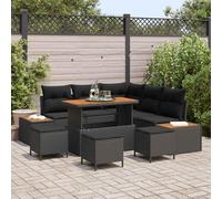Modern 9-Piece Outdoor Sofa Set with Cushions, Black Poly Rattan Garden Furniture for Patio, Terrace, Includes Waterproof Storage Bag, Modular Sectional Conversation Set