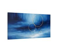 Modern Abstract Golden Rings Blue And Gold - Canvas Wall Art Print 40×20 inch (100×50 cm) - Horizontal / 1.25 inch (3 cm)