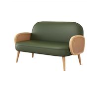 Modern Accent Chair Armchair with Rattan Arms with Small Loveseat Couch Sofa, Solid Wood Frame with Legs(6)