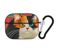 Modern Art Cat Coque rigide pour Airpod Pro Coque de protection complète contre les chutes avec porte-clés compatible avec AirPod Pro 2e/1ère génération, LED avant visible, noir