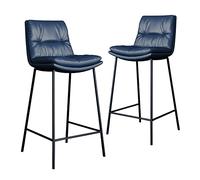 Modern Bar Stools Set of 2, Counter Height stools with Back, PU Leather Chair for Kitchen Island, Upholstered Pub Footrest, Armless Dining Chairs Bar, Home (Dark Blue Height 55cm)
