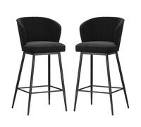 Modern Bar Stools Set of 2, Velvet Upholstered Barstools with Back, for Kitchen Counter/Dining Room(Black-Black,75cm/29.5in)
