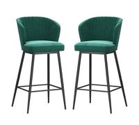 Modern Bar Stools Set of 2, Velvet Upholstered Barstools with Back, for Kitchen Counter/Dining Room(Black-Green,65cm/25.6in)