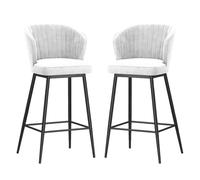 Modern Bar Stools Set of 2, Velvet Upholstered Barstools with Back, for Kitchen Counter/Dining Room(Black-White,75cm/29.5in)