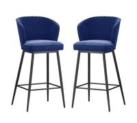 Modern Bar Stools Set of 2, Velvet Upholstered Barstools with Back, for Kitchen Counter/Dining Room(Black-Blue,75cm/29.5in)