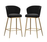 Modern Bar Stools Set of 2, Velvet Upholstered Barstools with Back, for Kitchen Counter/Dining Room(Gold-Black,65cm/25.6in)
