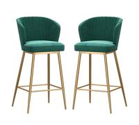 Modern Bar Stools Set of 2, Velvet Upholstered Barstools with Back, for Kitchen Counter/Dining Room(Gold-Green,65cm/25.6in)