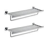 Modern Bathroom Bath Towel Rack with Doublem Towel Bar Wall Mount Towel Rails Holder Storage Rack Stainless Steel Silver Color pour Salle De Bain(2pcs)