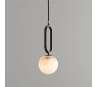 Modern Black Metal Alabaster Globe Pendant Light, Minimalist Ceiling Hanging Lamp for Kitchen Island, Dining Room, Hallway, Bedside