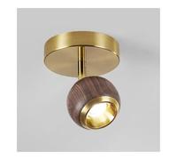 Modern Black Walnut Wood Ceiling Spotlight 350° Rotatable 90° Tiltable Track Lamp Adjustable Gold Flush Mount Fixture for Hallway Entryway Corridor Accent Lighting(2-Light)(3 color dimming,1 head)