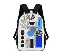 Modern Blue & Black Abstract Botanical Art - Minimal Decor Sacs À Dos Scolaires Pour Enfants, Sac D'école Tendance, Sac D'école Imprimé En 3D Pour Garçons, Élèves Du Primaire Et Du Collège 17inch