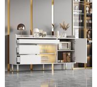 Modern Buffet avec Portes coulissantes en Verre et Commode éclairée par LED, Meubles de Cuisine Blancs, armoires de Rangement pour la Salle à Manger