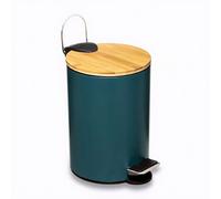 Modern Color Poubelle à Pédale 3 L Bleu Pétrole en Métal et Bambou avec Fermeture Douce