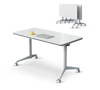 Modern Conference Room Table, Folding Conference Table, Rectangular Training Desk, White Meeting Desk with Silent Wheels, for Meeting Room,Classroom 2pcs 160cm