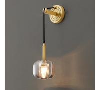 Modern Crystal Wall Sconce Single Head Brass Accent Lamp Postmodern Swing Arm Wall Light for Bedroom Vanity Living Room Study Corner(Amber)/Gray