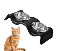 Modern Design Dog Food Bowl, Double Pet Bowls, Bol en acier inoxydable, Puppy Food and Water Bowl 35 x 17 x 7 cm pour Pet Dogs, Home Indoor, Outdoor, Garden, White, Black Color