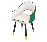 Modern Dining Chair for Kitchen Waterproof Leather Seat High Back & Padded Cushion Carbon Steel Legs Stylish Living Room Armchair (White & Green)