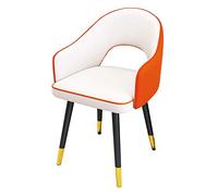 Modern Dining Chair for Kitchen Waterproof Leather Seat High Back Support Carbon Steel Legs Cushioned Lounge Chairs (White & Orange) - Stylish & Durable Furniture