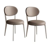 Modern Dining Chairs Round Upholstered Leather Kitchen with Metal Legs Mid Century Armless for Room Living (/Khaki B Set of2)