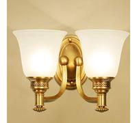 Modern Double Lamp Holder Living Room TV Background Wall Lamp Glass Lamp Shade Golden Bedroom Bedside Copper Lamp