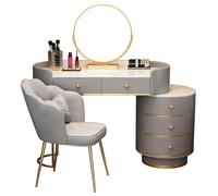 Modern Dressing Table Set with Mirror, Cushioned Stool and Smart Adjustable 3-Color LED Light, 4 Drawer Makeup Vanity Desk for Bedroom, Great Gift for Girls Women