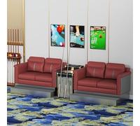Modern Dual Two-Seater Billiard Spectator Chair, Sturdy Metal Base Pool Hall Watching Sofa with Storage Side Table for Commercial(E)