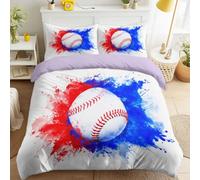 Modern Dynamic Housse De Couette 140 x 200 cm, Éclaboussure d’Encre Passion Mouvement Sport Baseball Parure de Lit Réversible en Microfibre Douce avec Fermeture Éclair pour lit Standard 1 Personnes