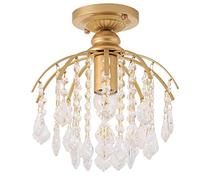 Modern Elegant Round Ceiling Light Crystal E14 Small Pendant Hanging Lamp Modern Maple Leaf Design Metal Brass Droplets for Dining Room Bed
