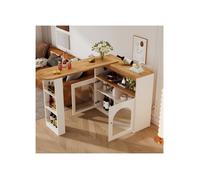 Modern Extendable Kitchen Island (138-193 x 39 x 105 cm) with 1-Meter LED Strip Light (Dimmable Color), White