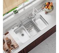 Modern Farmhouse Évier de cuisine encastrable avec robinet cascade Combo évier à barre encastrable en acier inoxydable avec distributeur de savon profond 82 x 48 x 22 cm Finition blanche