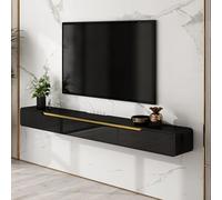 Modern Floating TV Stand Glossy Wall Mounted Entertainment Center Stylish Media Console Table with Storage Black & Gold 120 CM for Living Room Decor