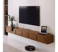 Modern Floating TV Stand Wall Mounted TV Unit with 2D Multimedia Storage Shelves Black (120cm)