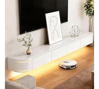 Modern Floating TV Stand with Storage Wall Mounted Media Console Entertainment Center for 47-118 inch TV Solid Wood TV Cabinet with Drawers & Shelves for Living Room Bedroom(Rock White LED,94.5IN)