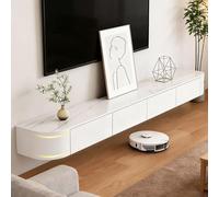 Modern Floating TV Stand with Storage Wall Mounted Media Console Entertainment Center for 47-118 inch TV Solid Wood TV Cabinet with Drawers & Shelves for Living Room Bedroom(Rock White,78.7IN)