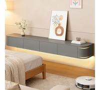 Modern Floating TV Stand with Storage Wall Mounted Media Console Entertainment Center for 47-118 inch TV Solid Wood TV Cabinet with Drawers & Shelves for Living Room Bedroom(Grey LED,118.1IN)