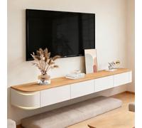 Modern Floating TV Stand with Storage Wall Mounted Media Console Entertainment Center for 47-118 inch TV Solid Wood TV Cabinet with Drawers & Shelves for Living Room Bedroom(Wood White,110.2IN)