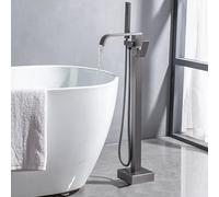 Modern Floor Mount Freestanding Bathtub Faucet with Handheld Shower Brass Single Handle High Flow Tub Filler
