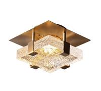 Modern Flush Mount Ceiling Light Square Textured Glass And Brushed Gold Fixture Crystal Ice Design Ceiling Lamp for Hallway Entryway Bedroom Balcony 7.9"/9.8"/5.9" Options(3 color dimming,15cm)