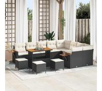 Modern Garden Sofa Set 13 Pcs with Cushions, Outdoor Patio Furniture Set in Black and Cream, UV Resistant Synthetic Rattan & Steel Frame, Includes Corner Sofa, Coffee Table and Ottoman for Terrace