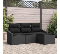 Modern Garden Sofa Set 4 Pieces with Cushions, Black Poly Rattan Outdoor Furniture Set Modular Waterproof for Patio, Balcony, Backyard, Durable Weather-Resistant Seating Group with Storage Ottoman