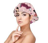 Modern Girl Bonnet de nuit en satin avec imprimé cosmétique pour adulte, maintient la coiffure et assure un sommeil confortable, noir 33 cm, noir, taille unique